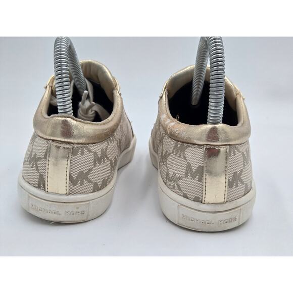 Michael Kors Girls Size 3 Jem Daley MK Monogram Gold Lace-Up Low Top Sneakers - Picture 5 of 8